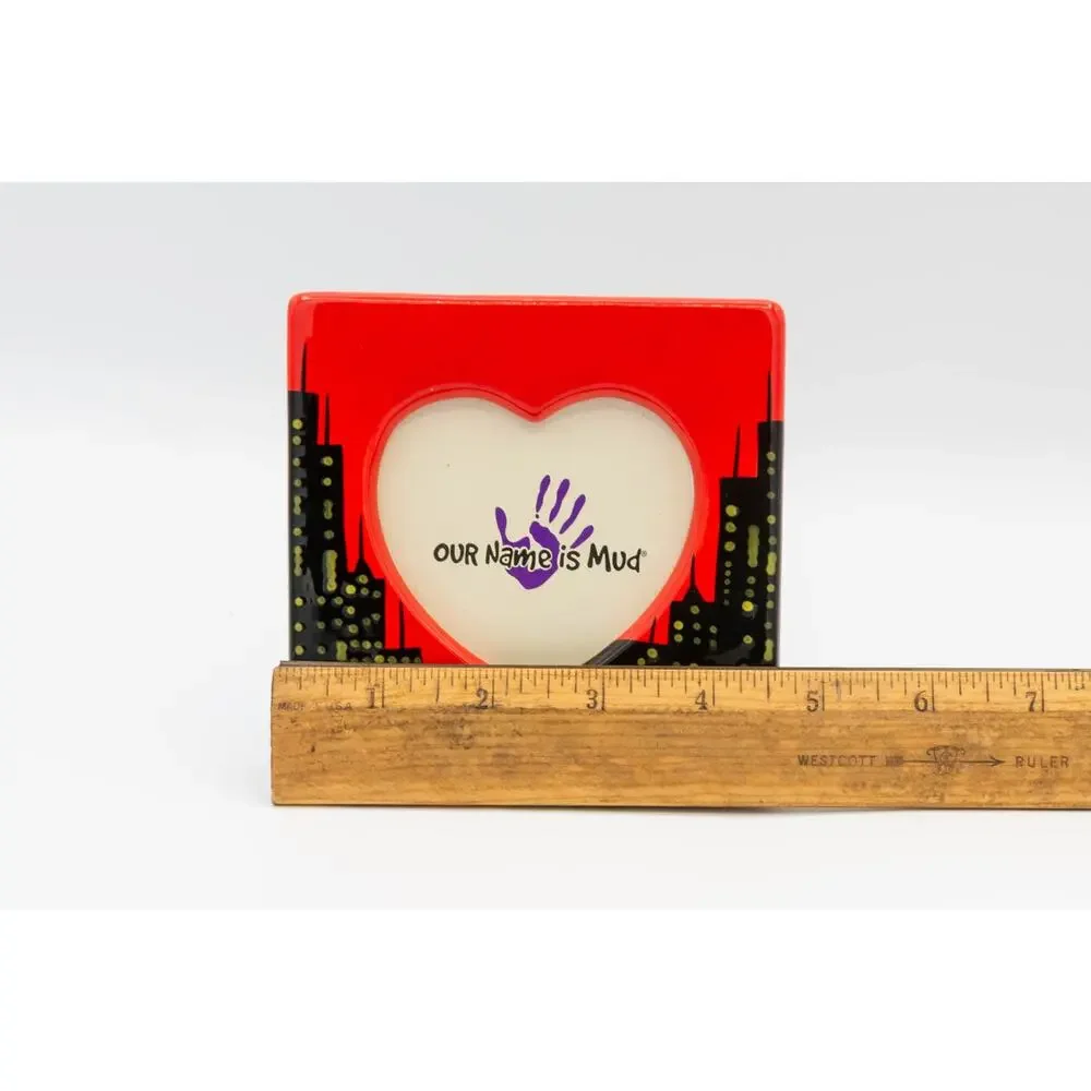 Vintage OUR NAME IS MUD Heart Picture Frame City Skyline Red Lorrie Veasey Y2K